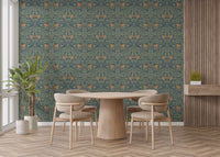 Elegant green floral retro wall mural

