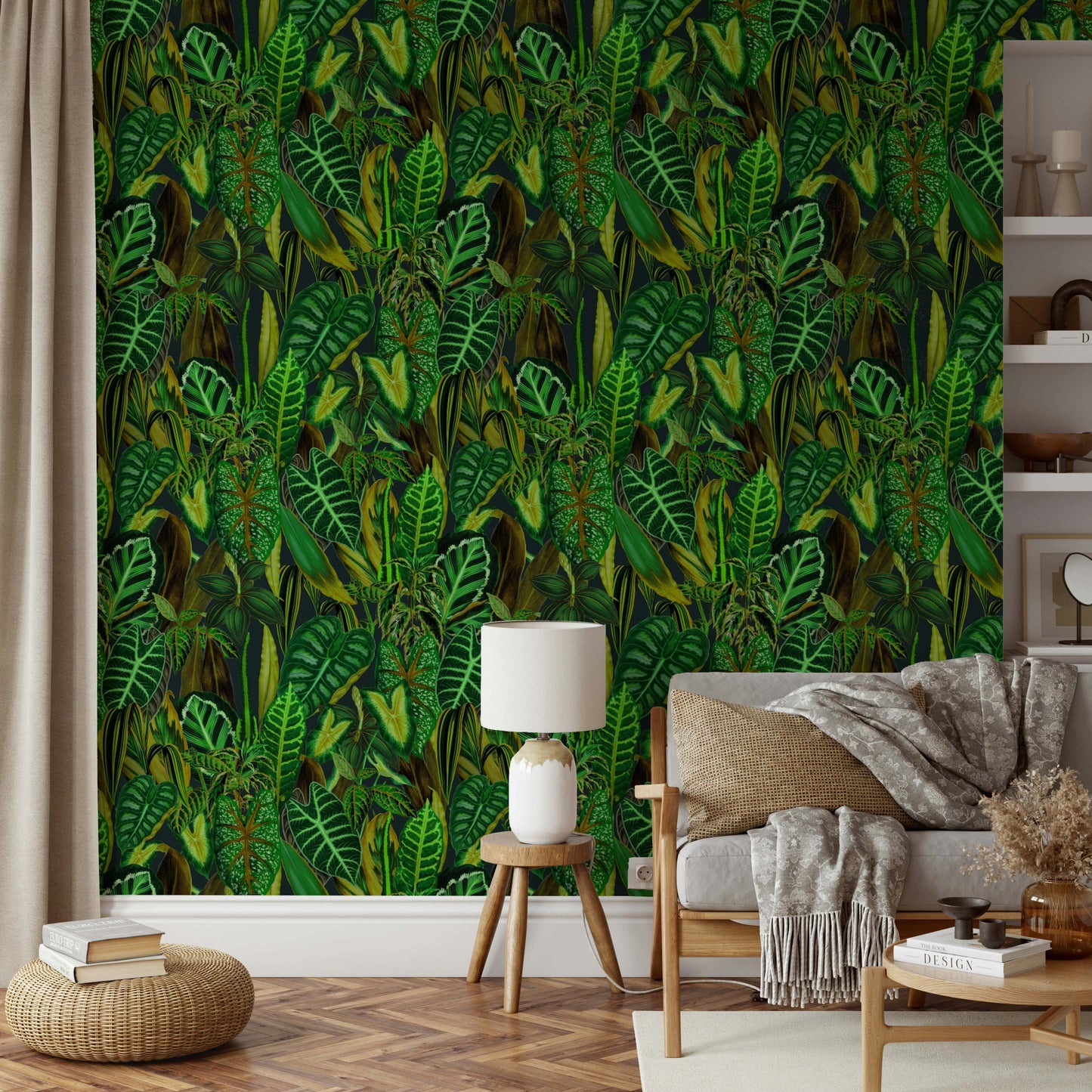 Green Exotic Foliage botanical wallpaper for walls

