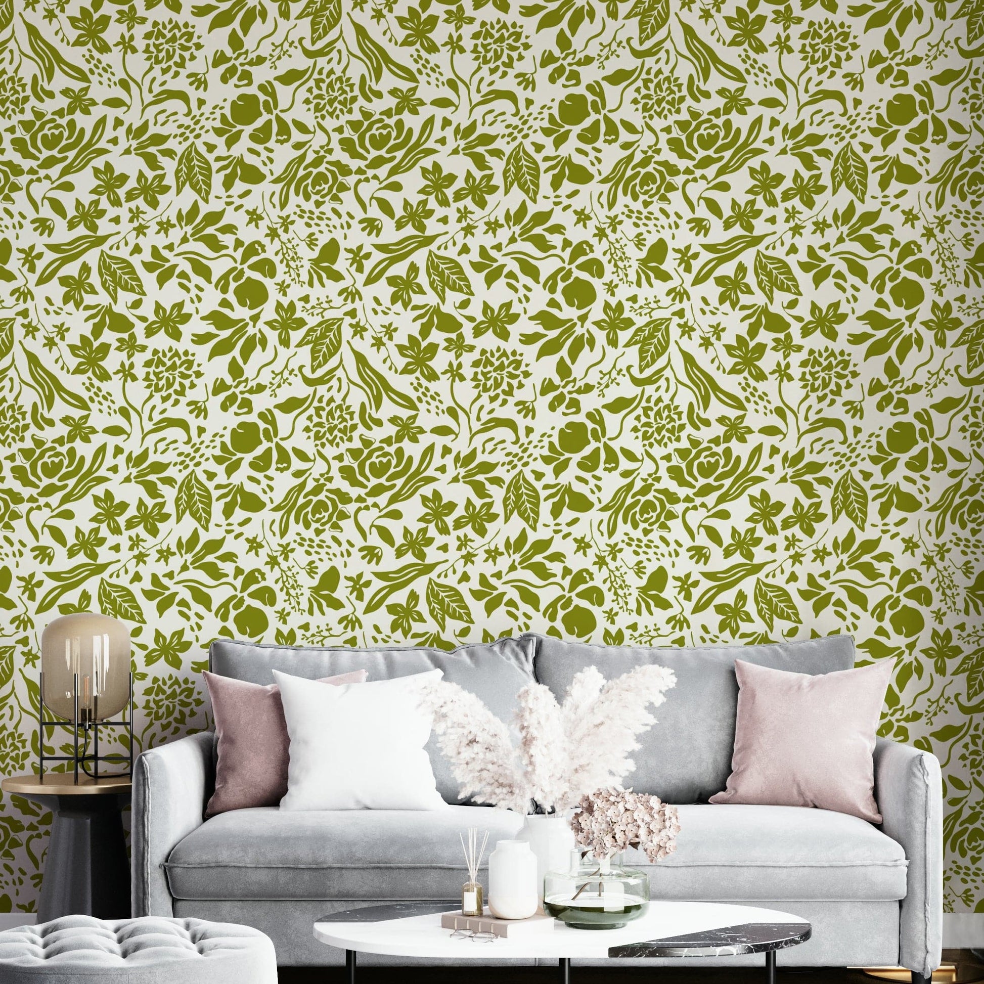 Scandi-style flower wallpaper for minimalist interiors.
