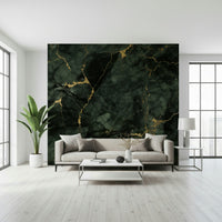 Gilded Stone Wall Mural — textured stone with metallic gold highlights for a sophisticated look.