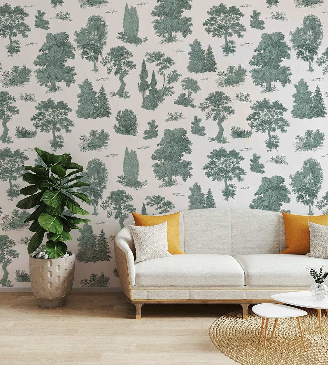 The colors are gentle and lush, with a natural, green and gray palette.


