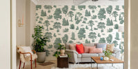 A peaceful wall mural with an organic, botanical design.

