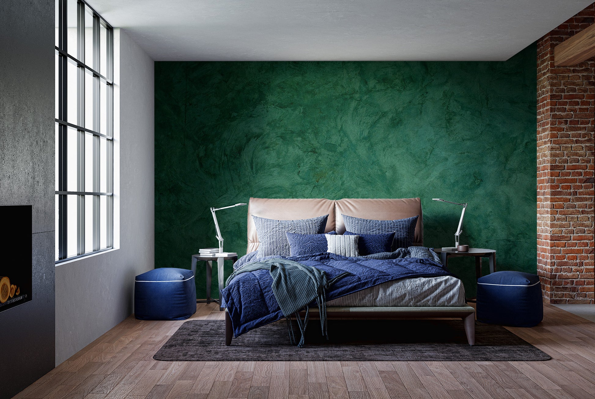 Peel and stick green grunge cement wallpaper