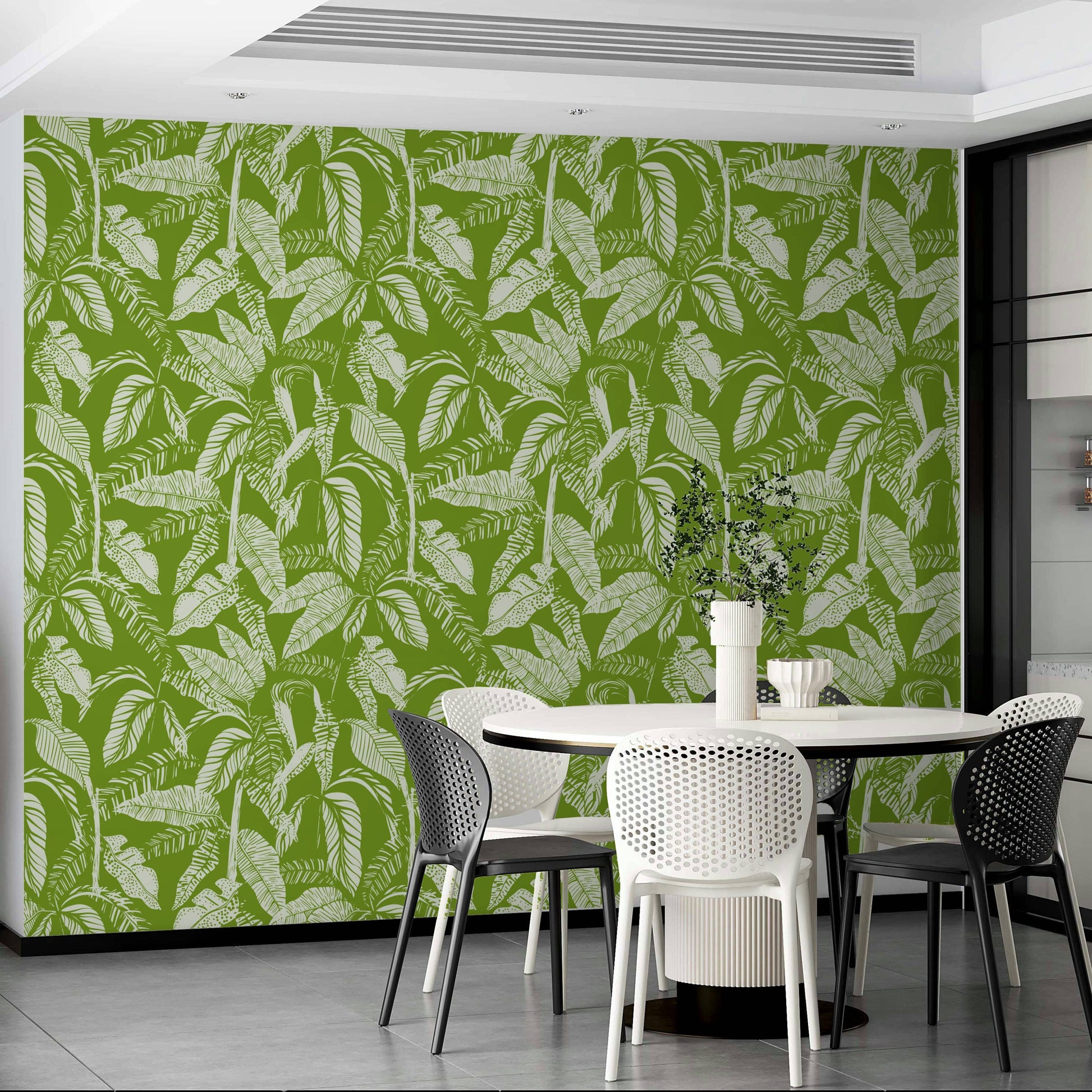 Hand-drawn jungle foliage wallpaper for elegant interiors.
