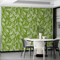 Hand-drawn jungle foliage wallpaper for elegant interiors.
