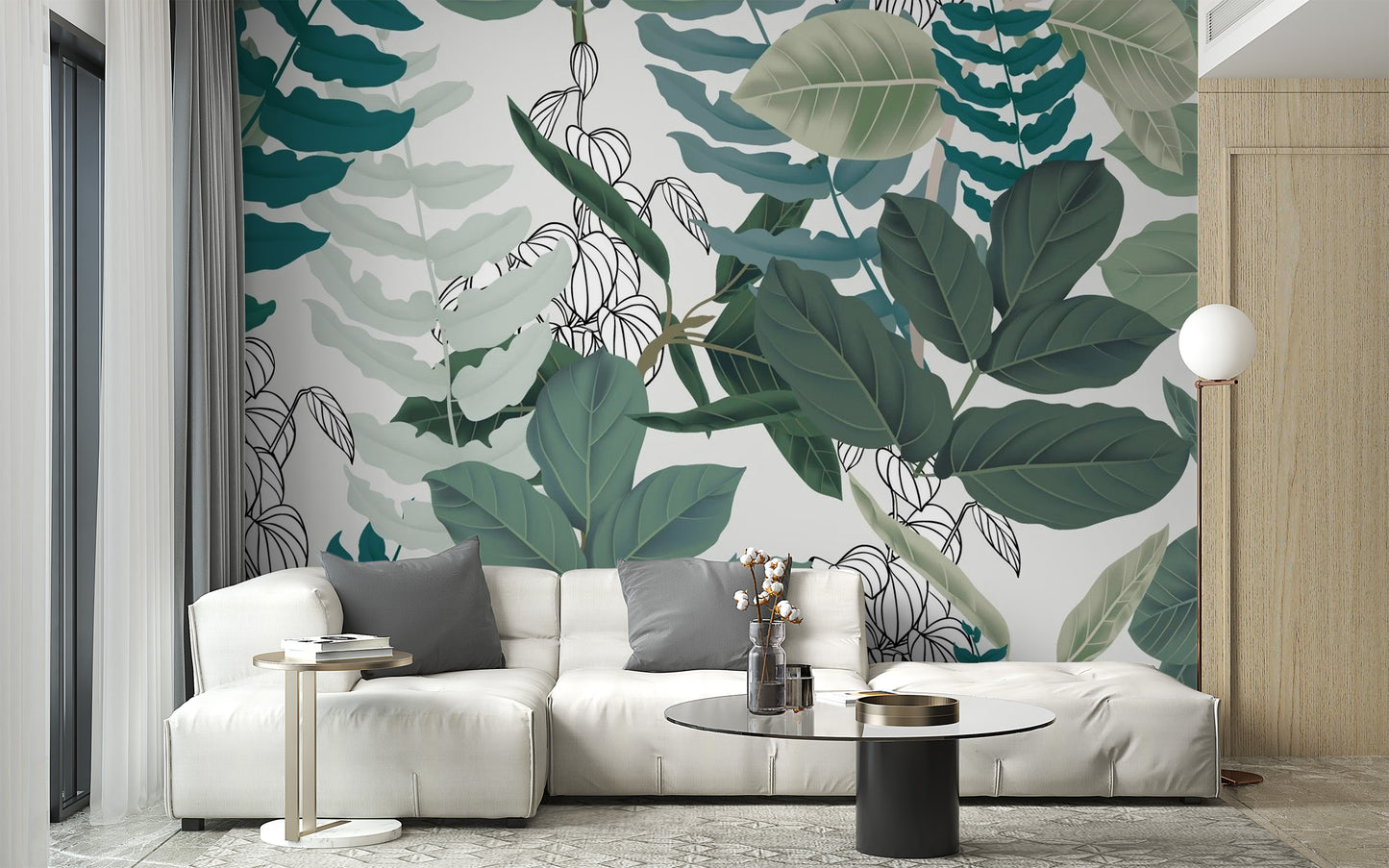 Abstract Green Leaves Wallpaper Mural - Giffywalls