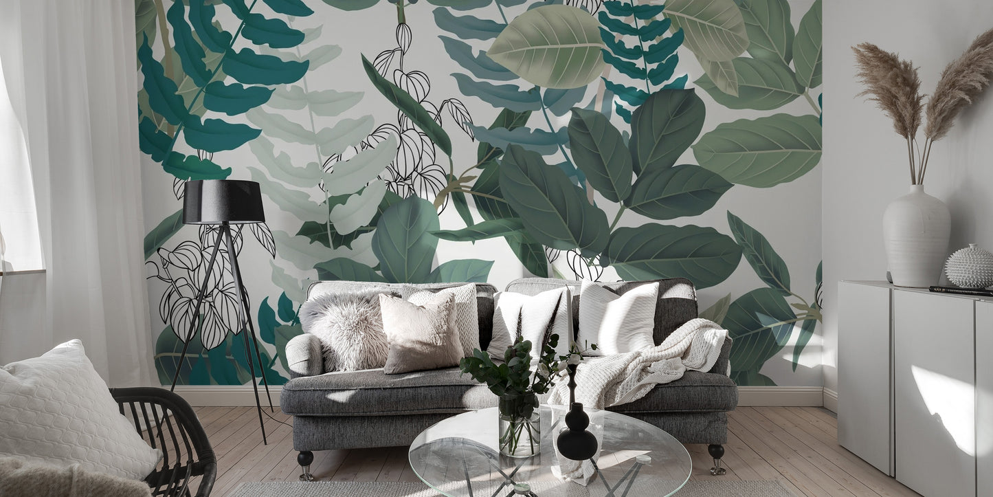 Green leaf wallpaper mural pattern

