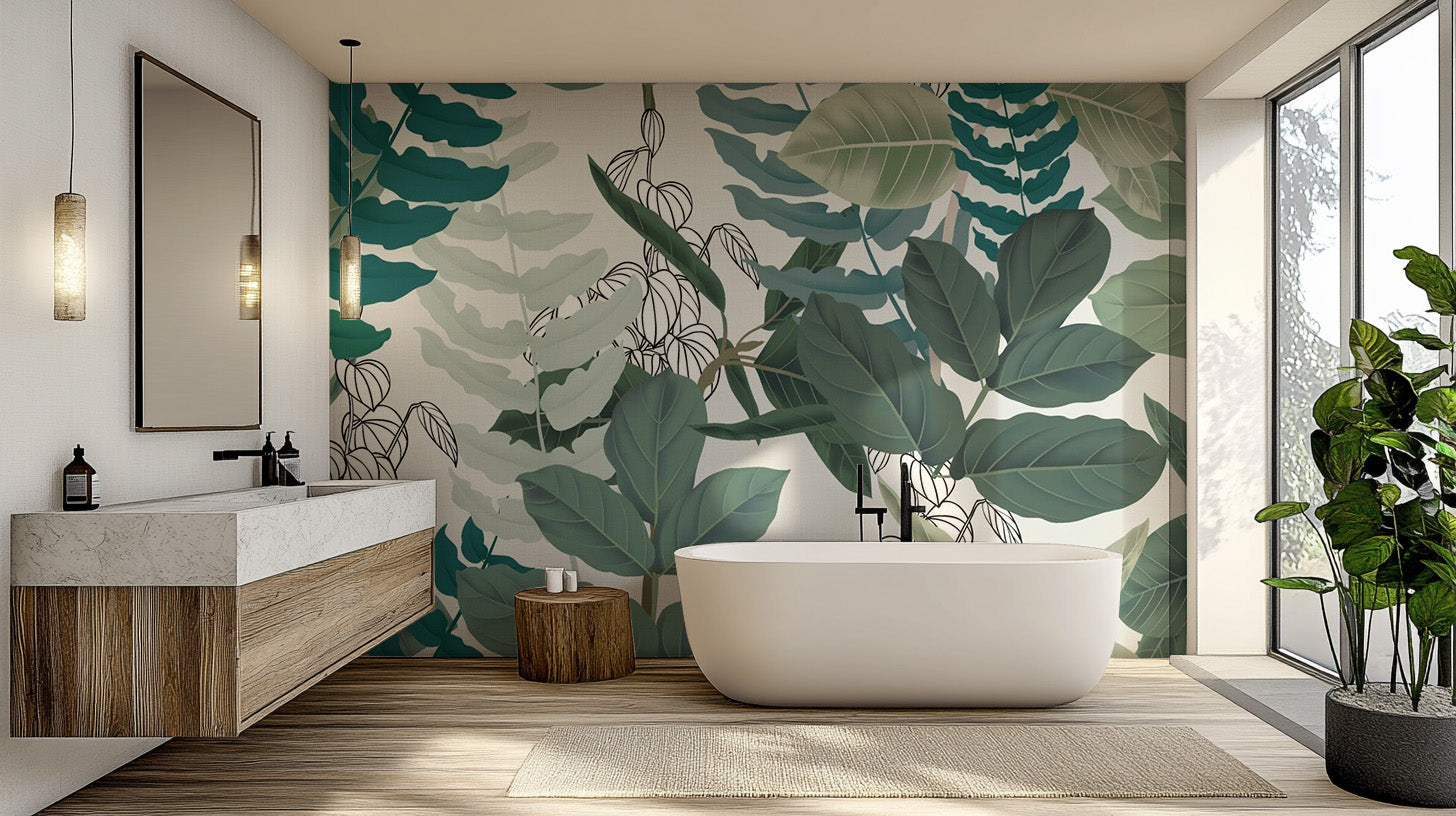 Abstract foliage mural for interiors
