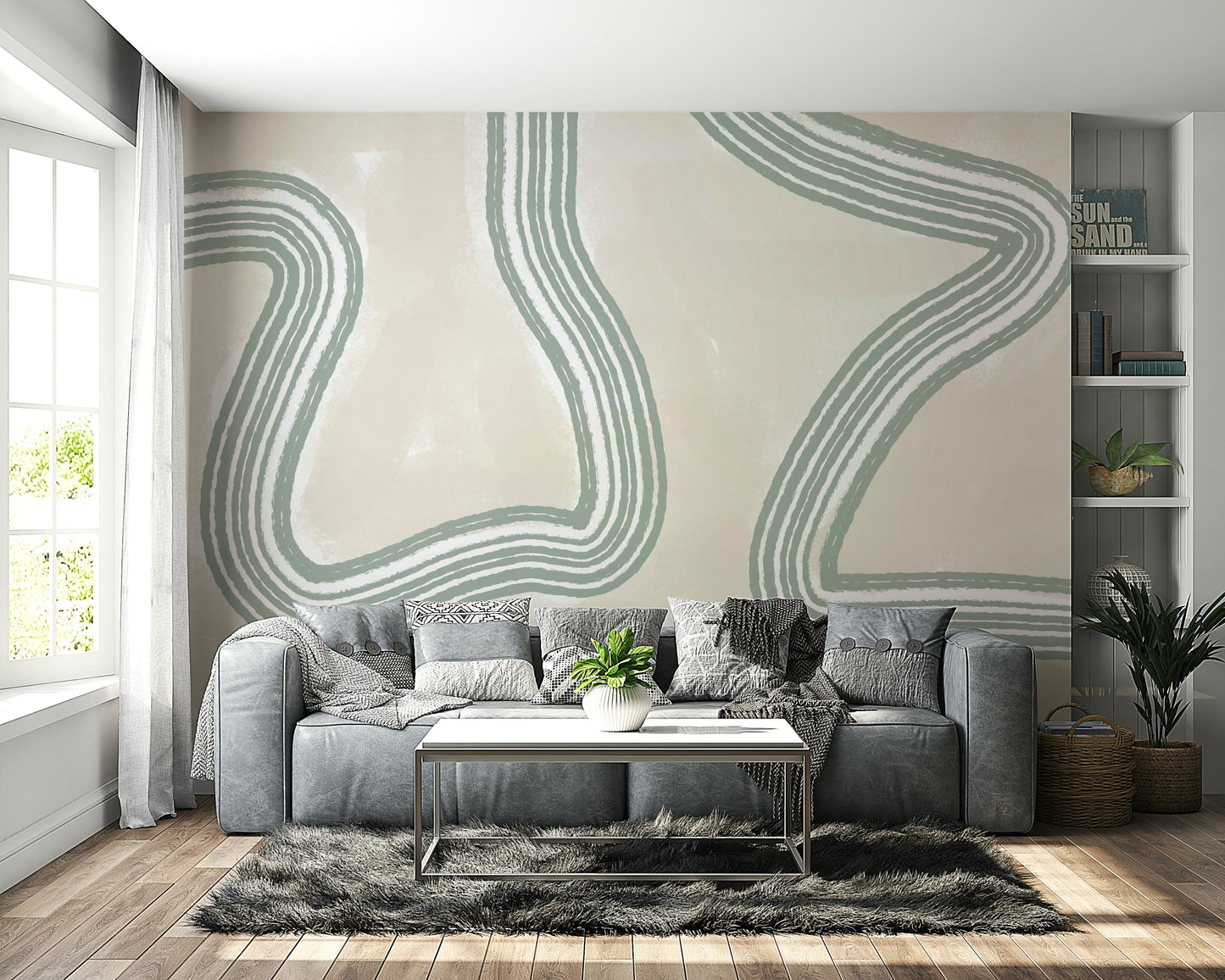A contemplative gentle design wallpaper mural for a feature wall.

