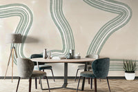 An artistic soft echoes mural on minimalist wallpaper.

