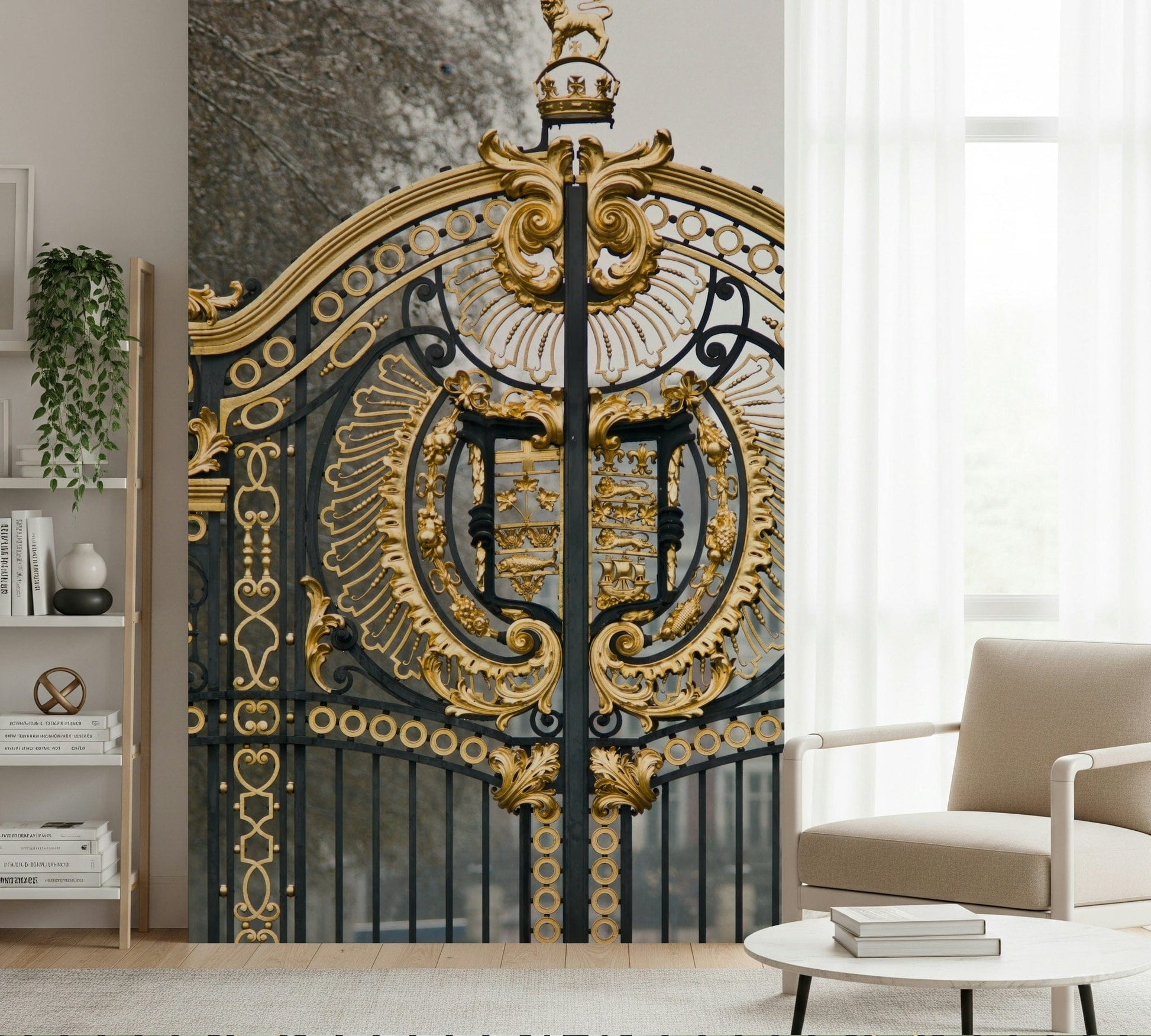Professional office space with a scenic park mural for a sense of depth.