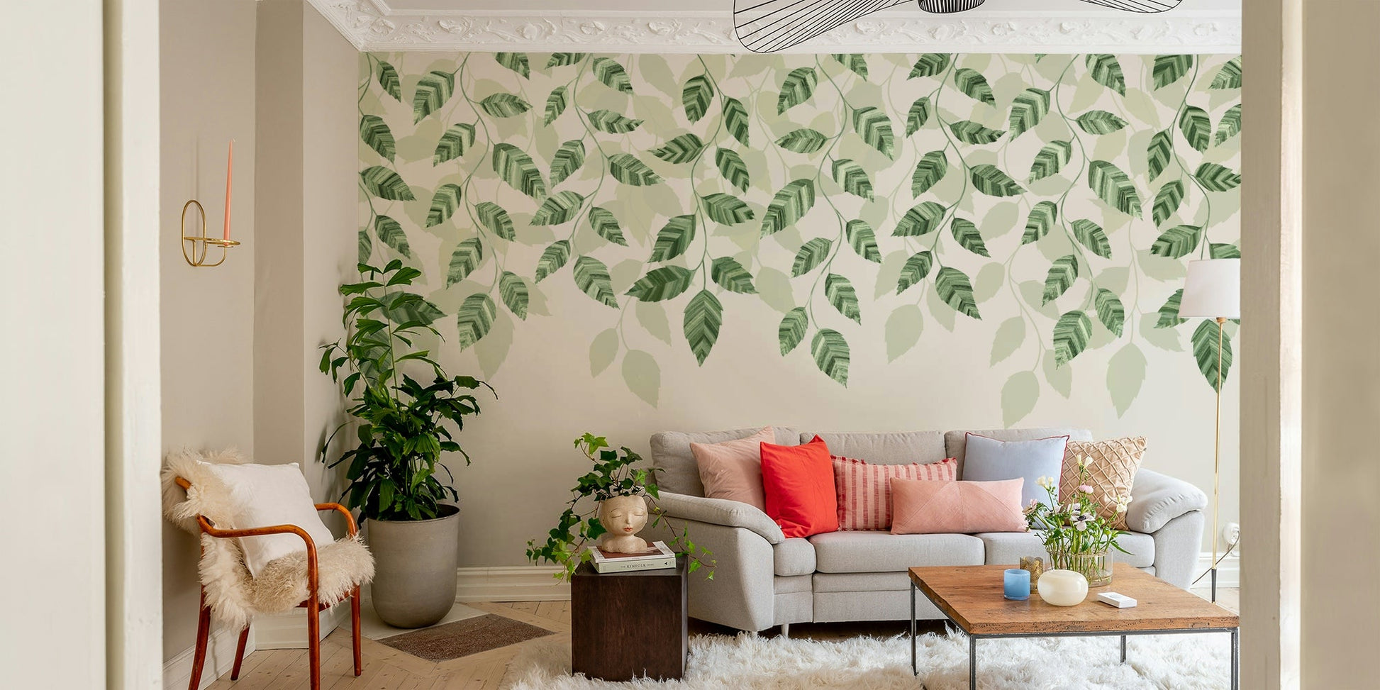 pothos wall design Green Pothos Leaf Wallpaper Mural