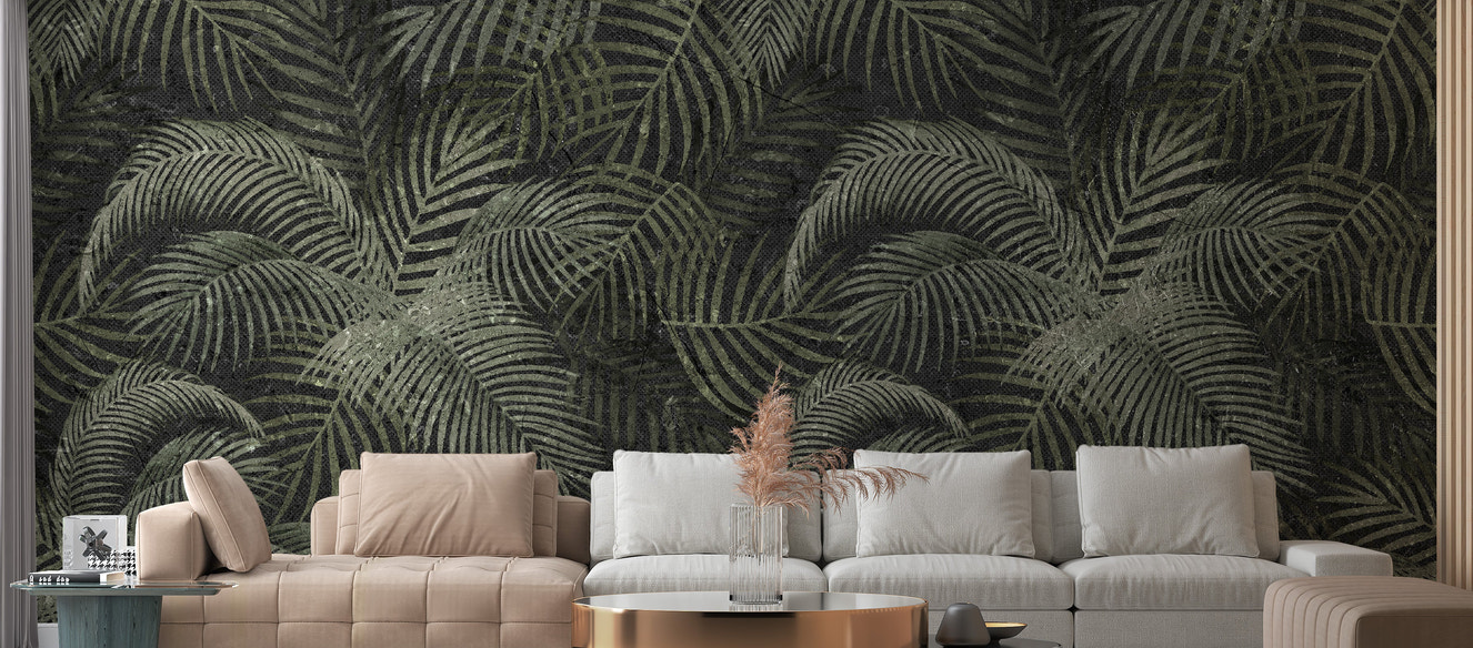 Green Rustic Tropical Palms Wallpaper Mural - Giffywalls