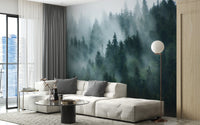 Green Tree Foggy Forest Jungle Wallpaper Murals - Giffywalls