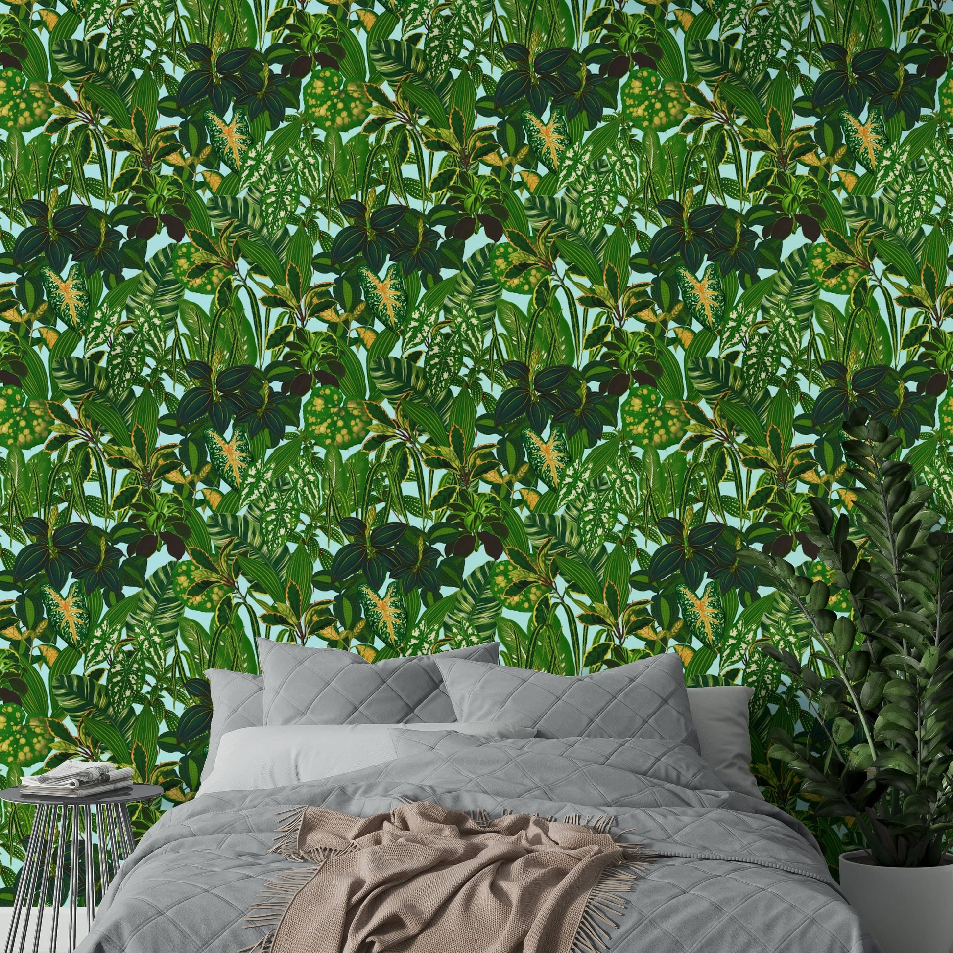 Wallpaper with a unique, vibrant botanical design

