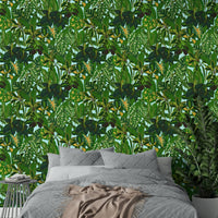Wallpaper with a unique, vibrant botanical design

