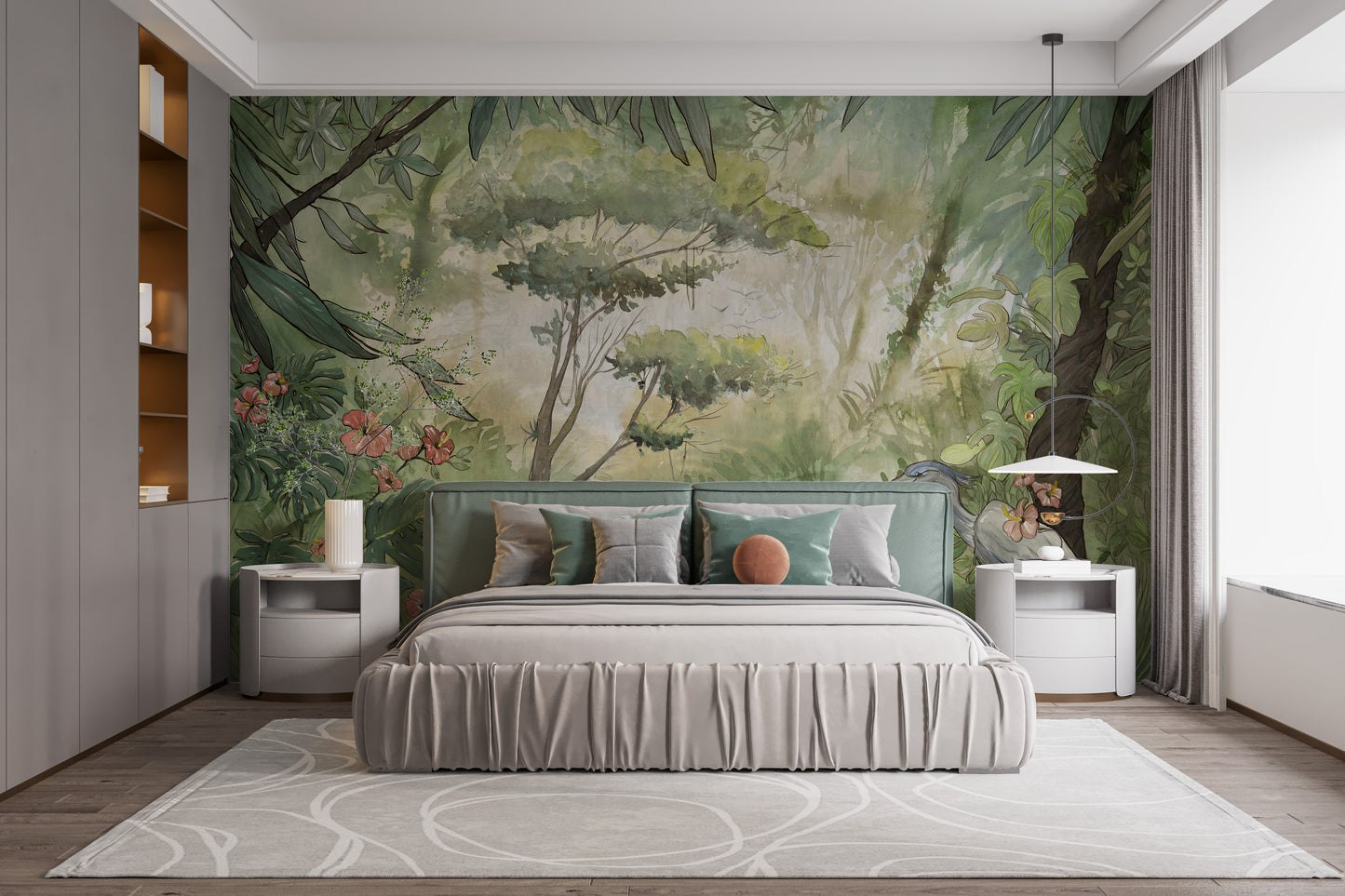 Green Watercolor Forest Wallpaper Murals - Giffywalls