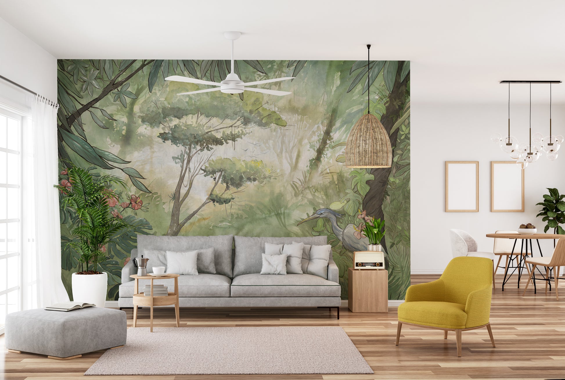Green Watercolor Forest Wallpaper Murals - Giffywalls