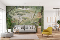 Green Watercolor Forest Wallpaper Murals - Giffywalls