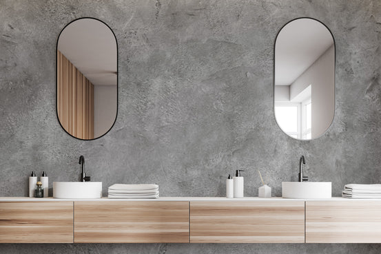 Grey Concrete Texture wallpaper mural shown as a full feature wall that highlights the design