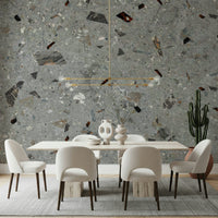 Terrazzo style mural, Beige and Grey stone mix, highly detailed surface.