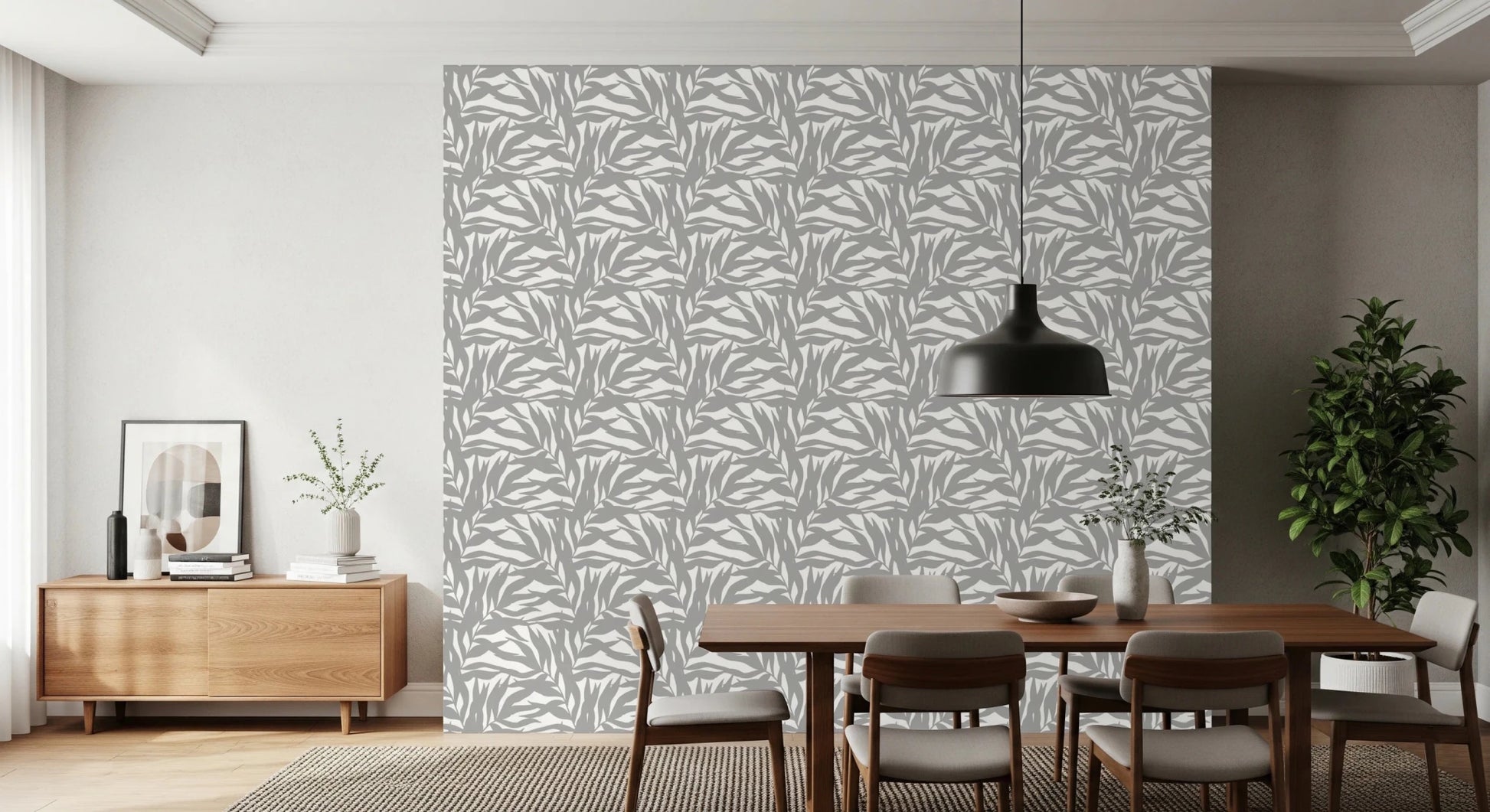 Grey leaves canopy on white botanical Wallpaper⁠