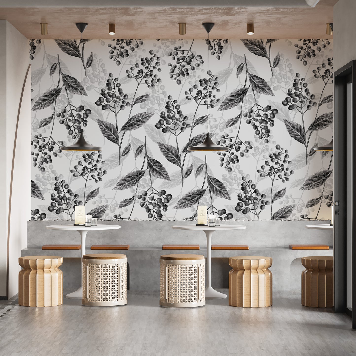 Serene grey olives leaves mural wallpaper