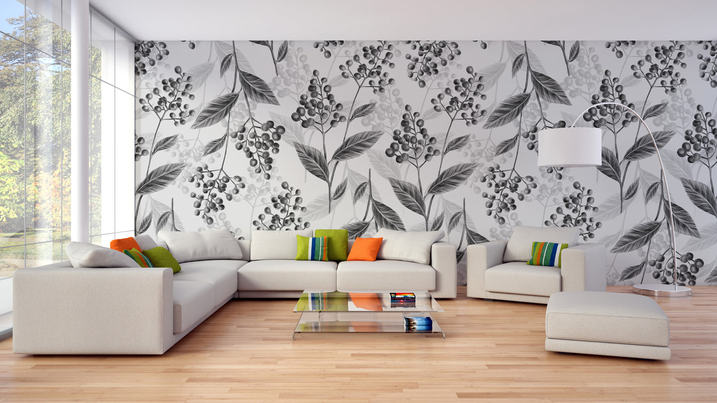 Elegant grey olives leaves mural for walls