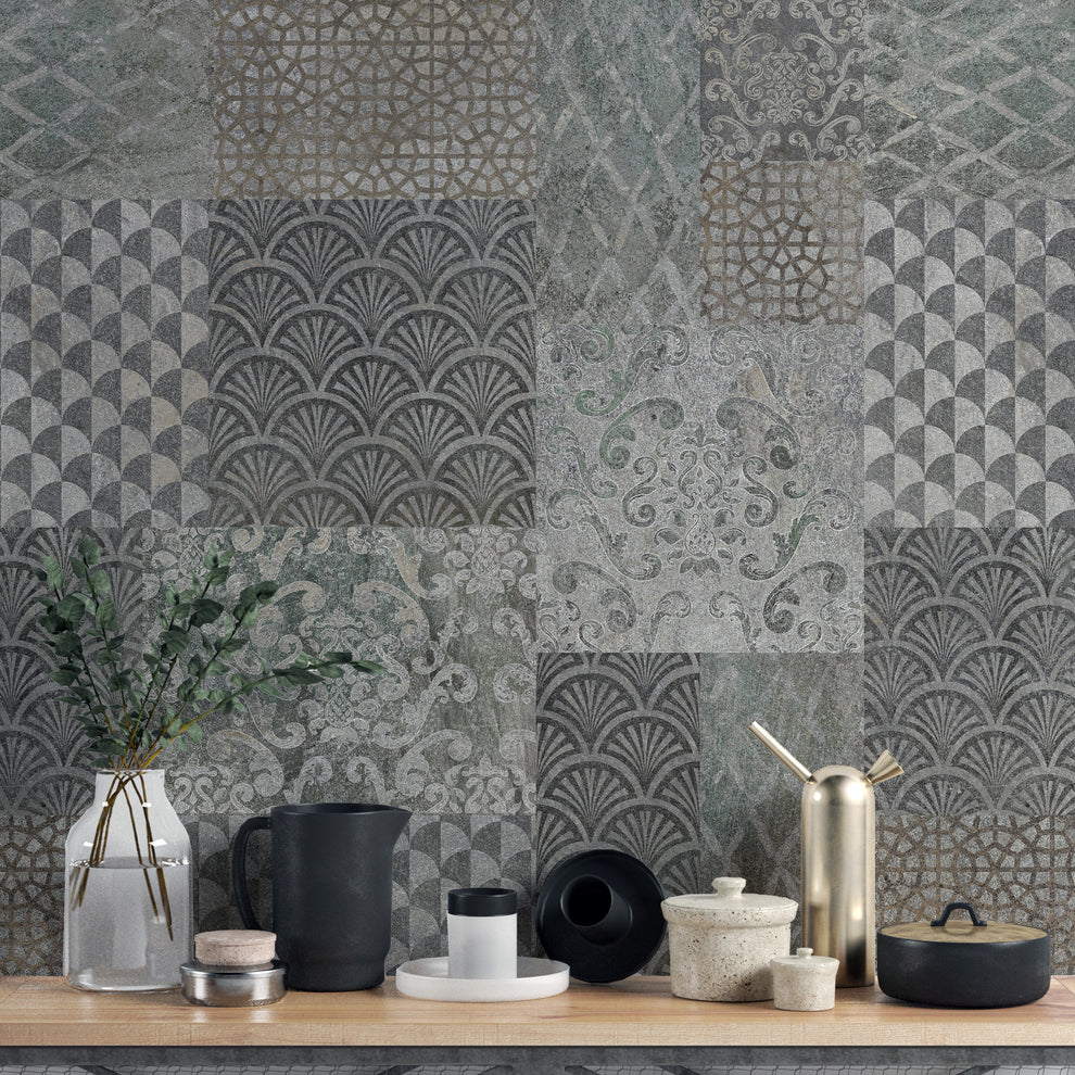 Grey Patchwork Art Deco Wallpaper Mural - Stylish Home Decor