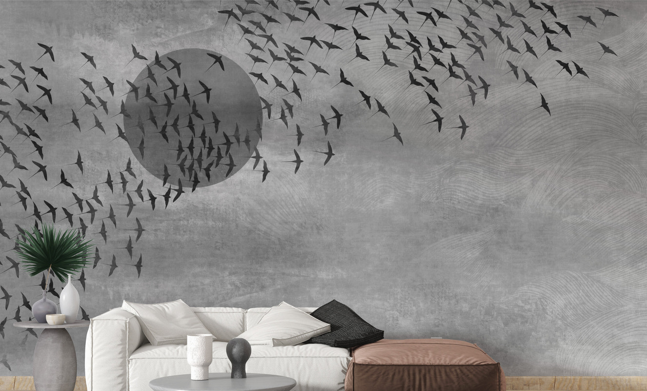 Gothic Flock Gray Halloween Wall Covering Wallpaper - Giffywalls