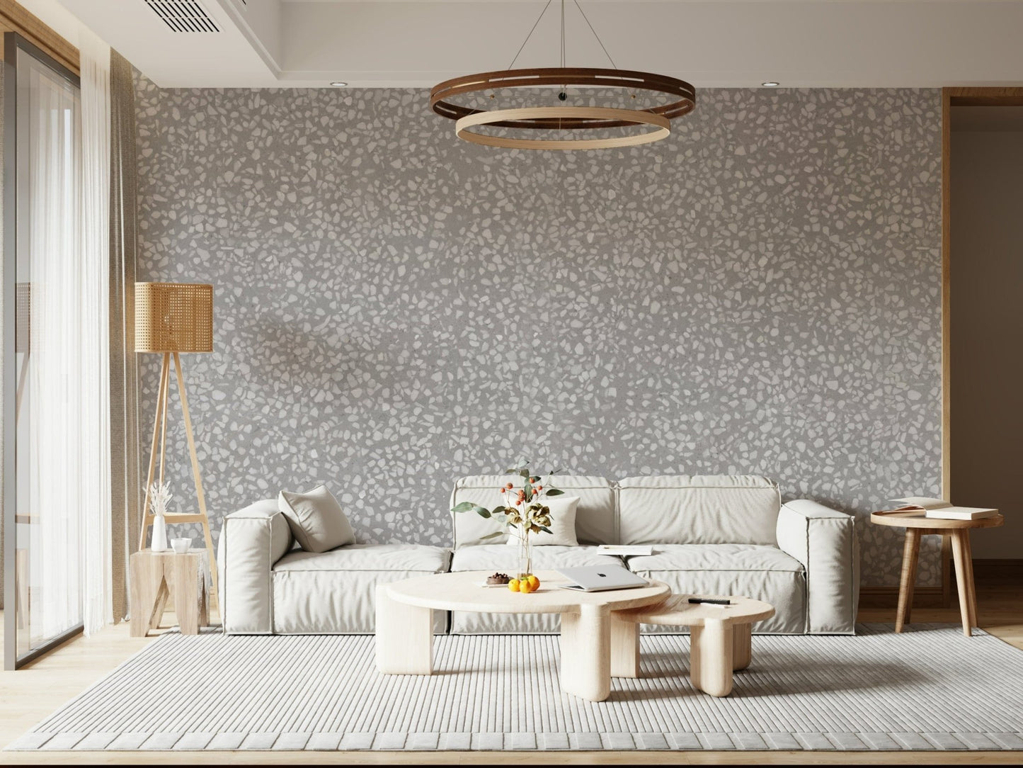 Clean Grey Terrazzo Effect wallpaper muted monochrome aesthetic.