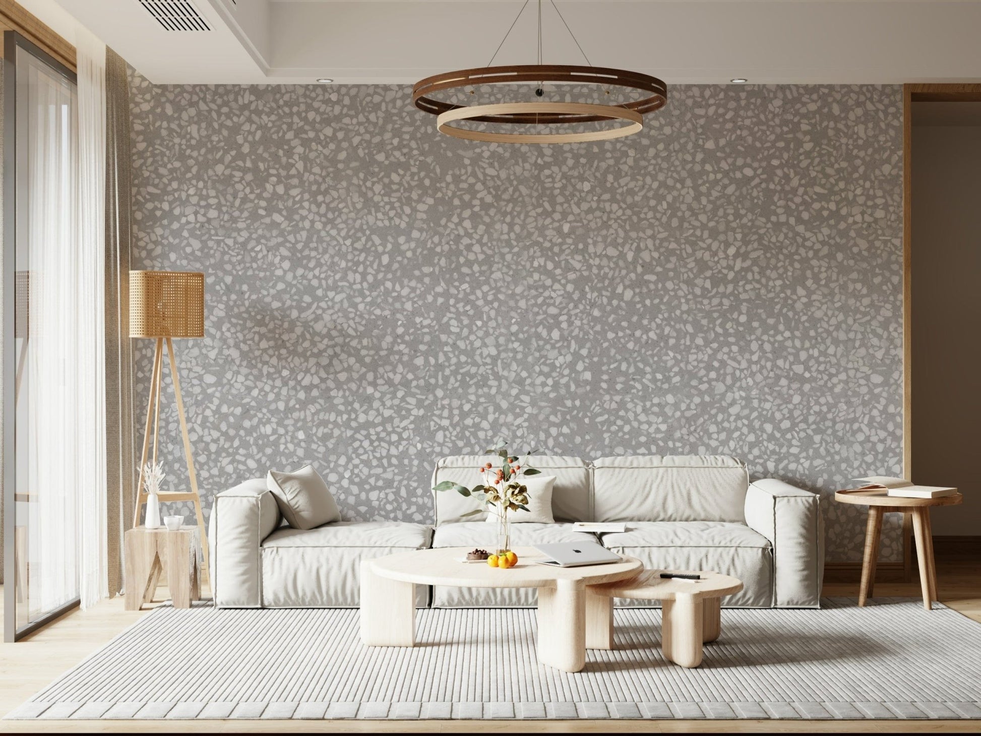Clean Grey Terrazzo Effect wallpaper muted monochrome aesthetic.