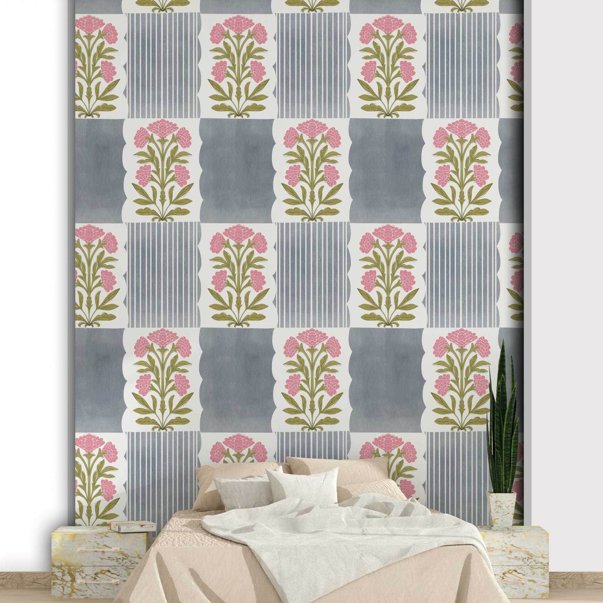 Soft pastel stripe wallpaper with floral hints

