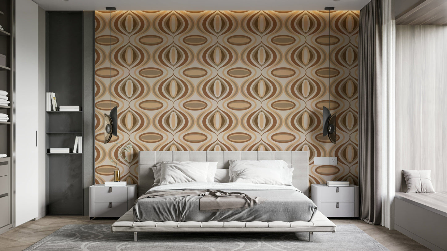 A wallpaper with a wavy, flowing pattern of wiggly lines.
