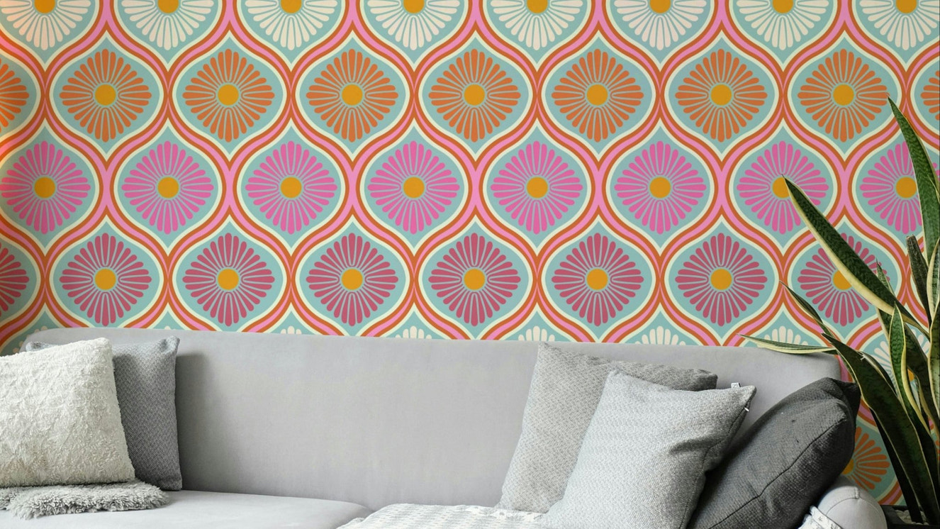 A vibrant and energetic retro wallpaper pattern.
