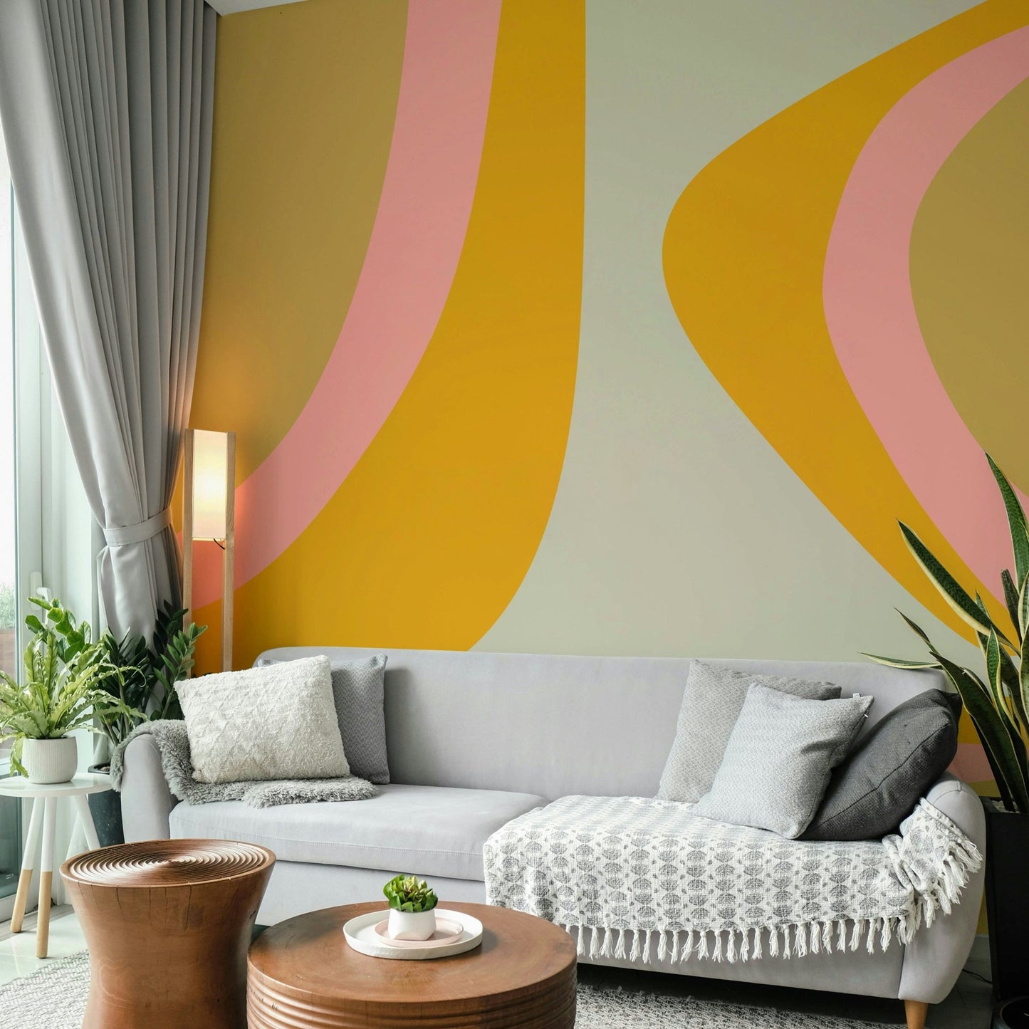 Groovy Dreams mural with pastel and bold waves


