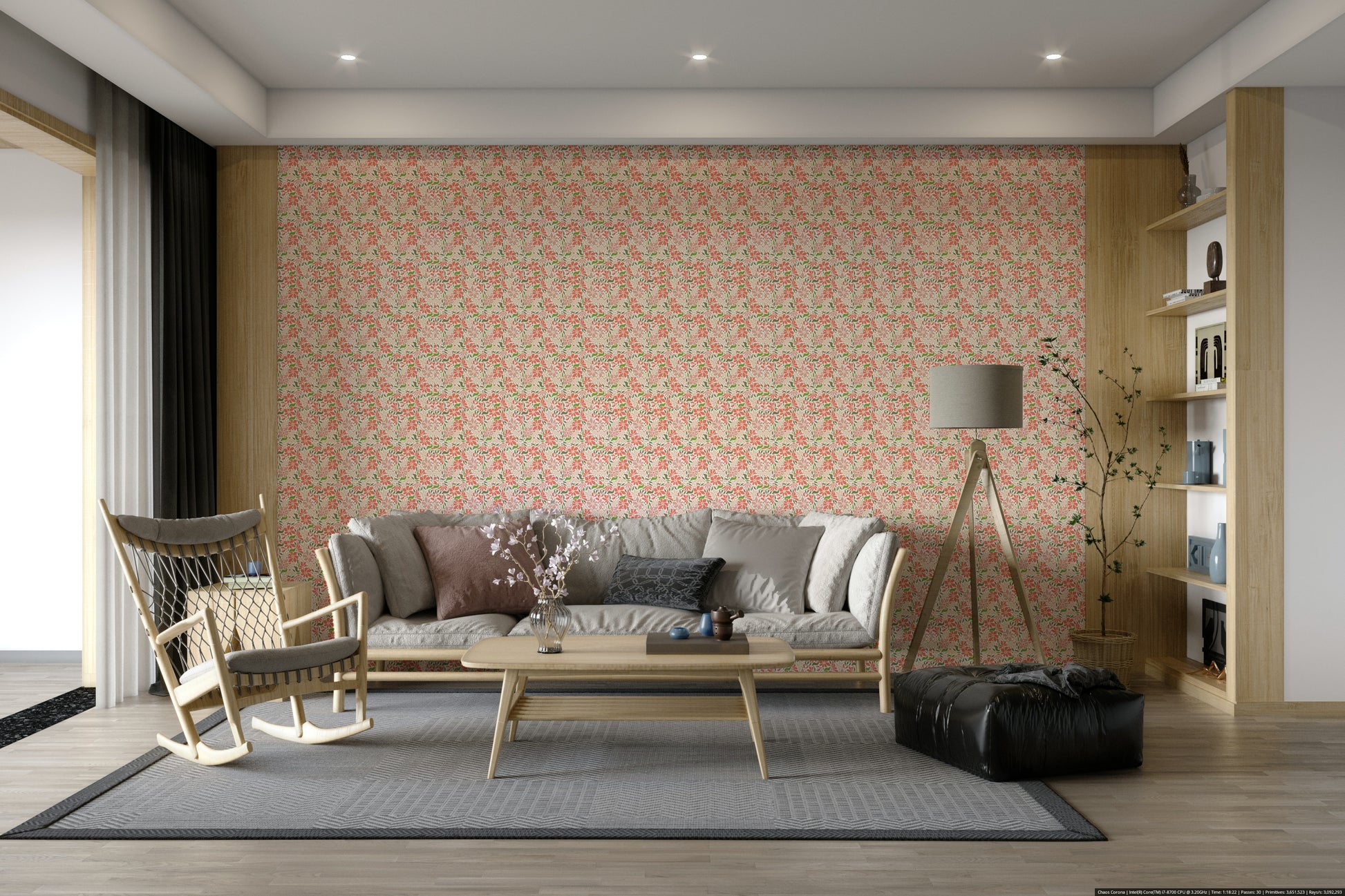 Coral and green retro floral wall mural

