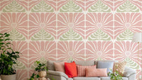 Groovy floral wallpaper in pink and green

