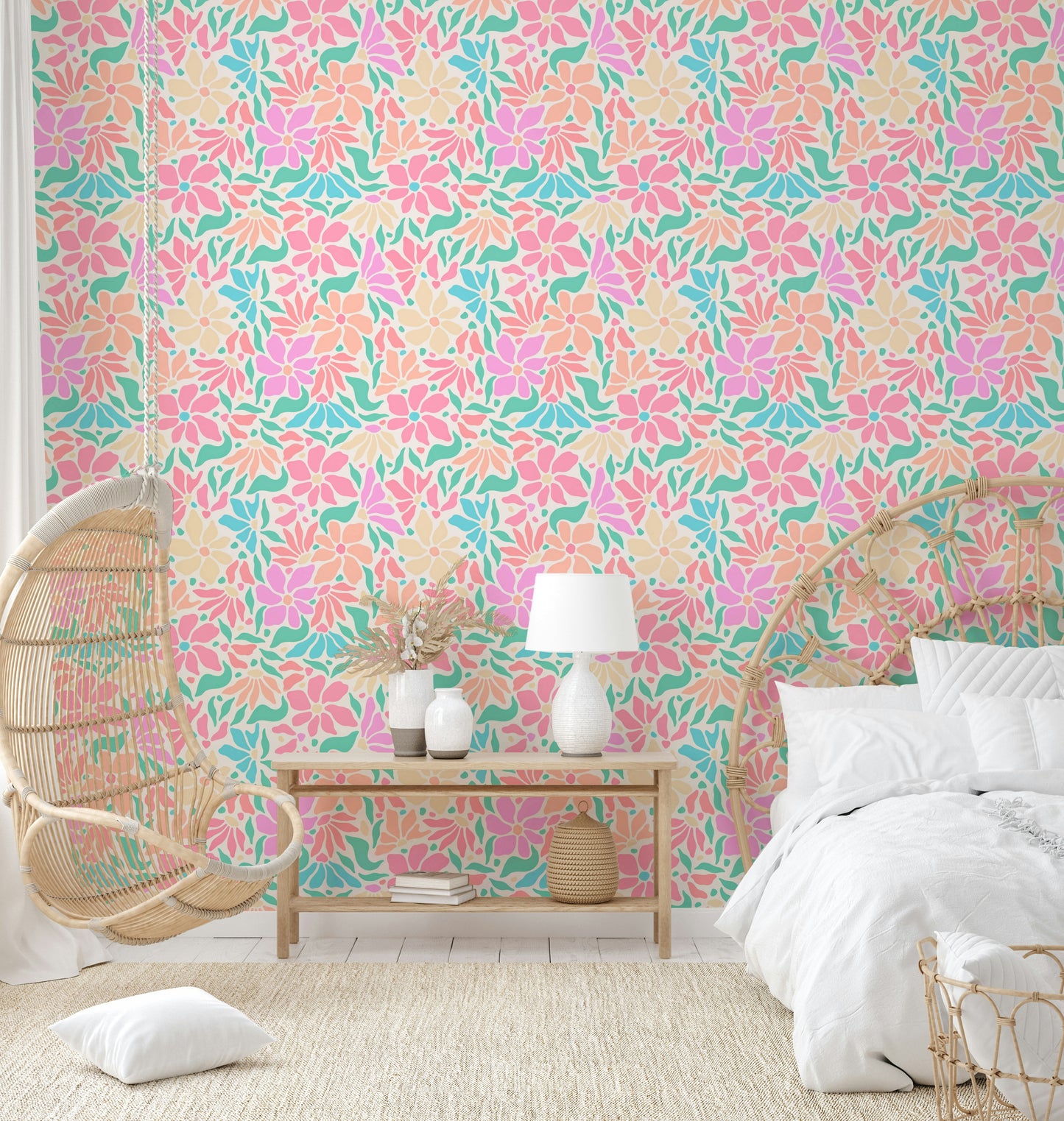 Vintage flower wallpaper in funky mod style

