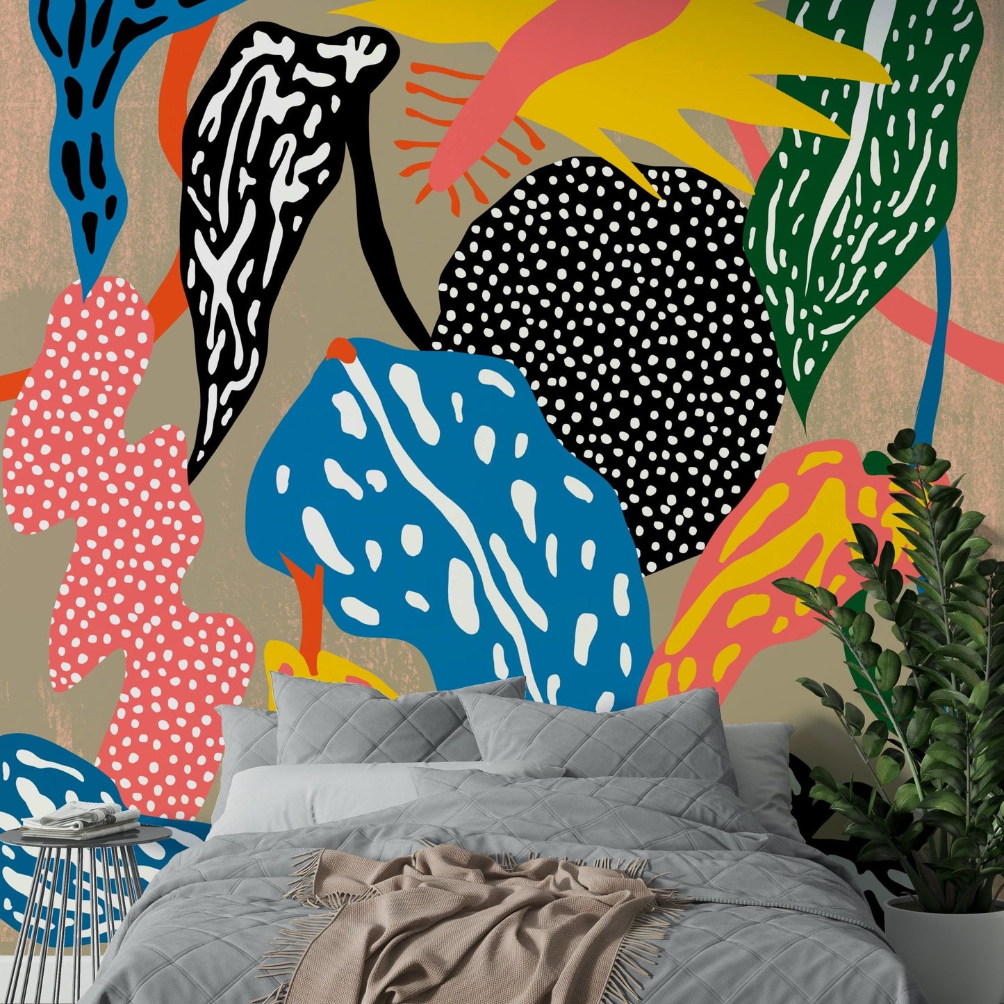 Fun, energetic jungle mural with green and tropical colors

