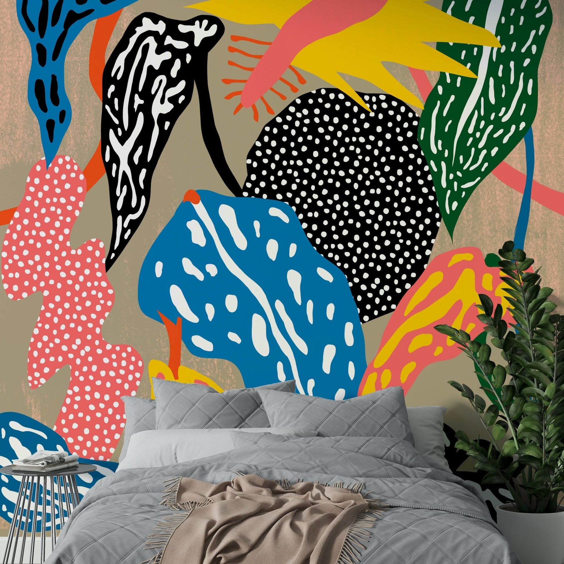 Fun, energetic jungle mural with green and tropical colors

