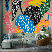 Colorful tropical mural wallpaper for living spaces and bedrooms

