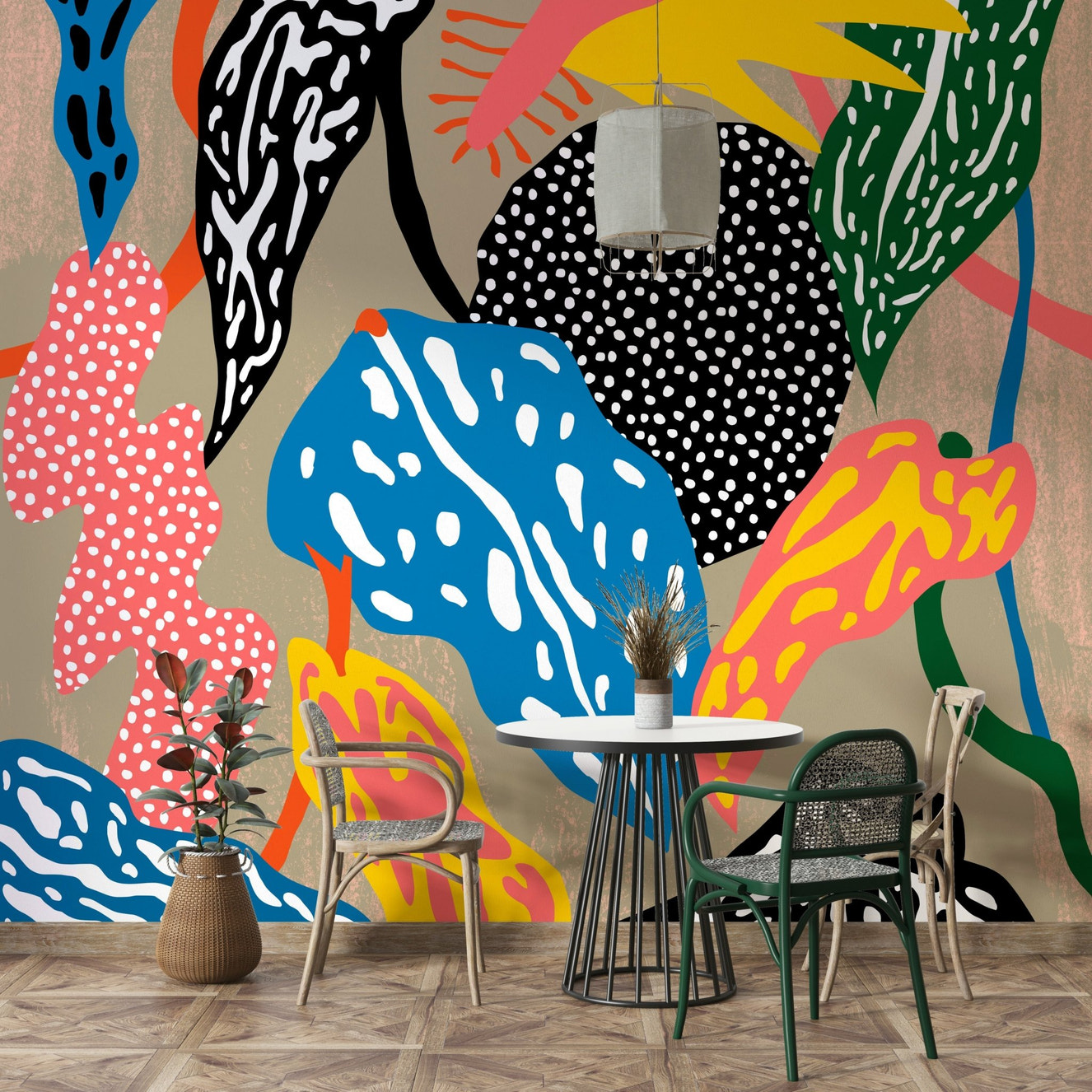 Groovy Jungle Wall Mural with bold tropical foliage design

