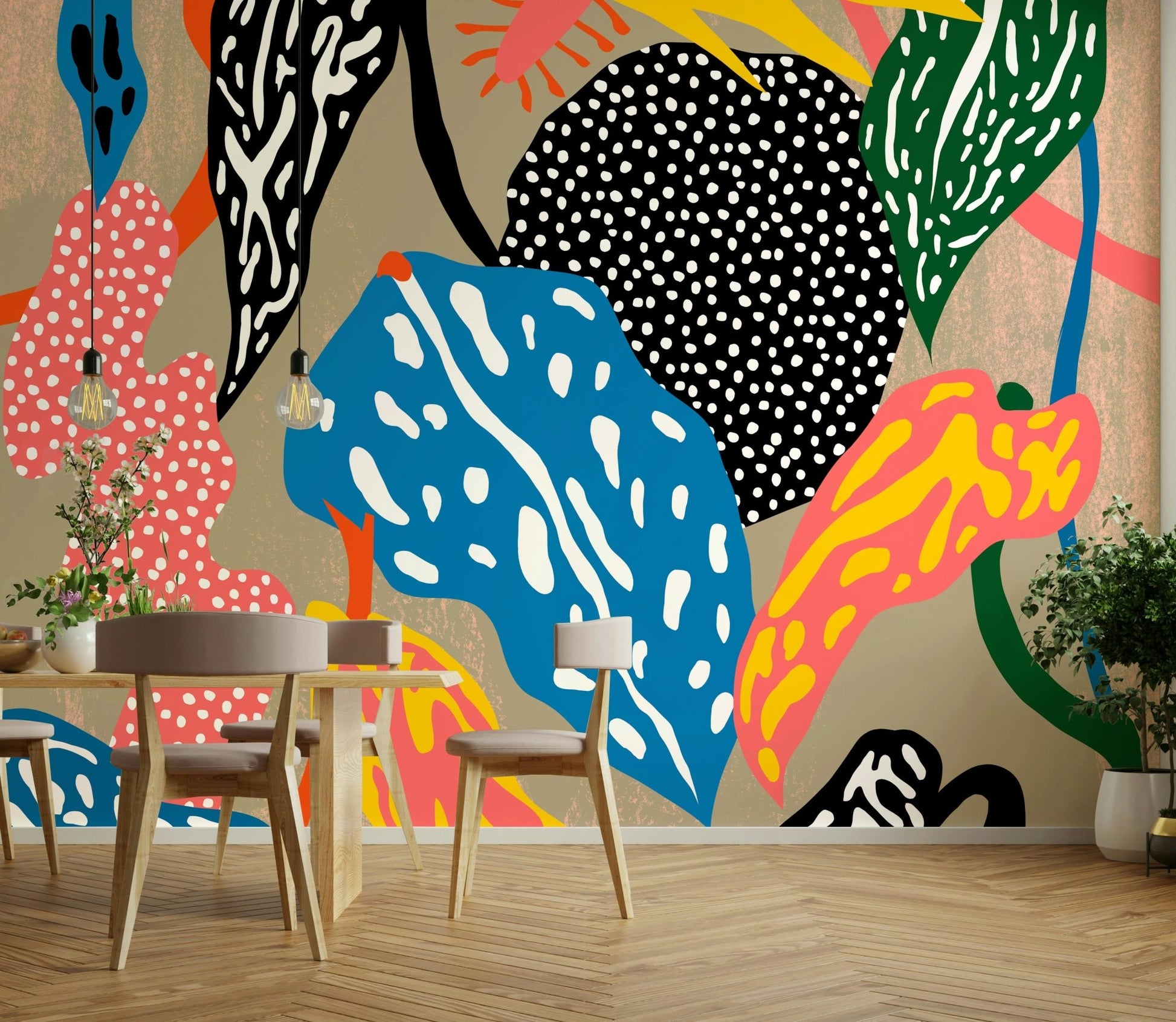 Bold and energetic mural wallpaper for a modern room

