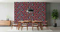 Swirling Groovy Retro Wallpaper – Dynamic abstract mural of marbled stripes in vivid multi-colored tones.