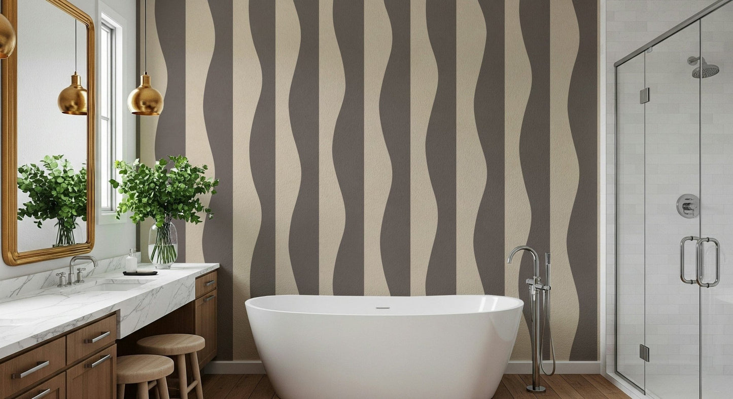 Fluid vertical stripe design, gorgeous wallpaper, taupe and beige colors.