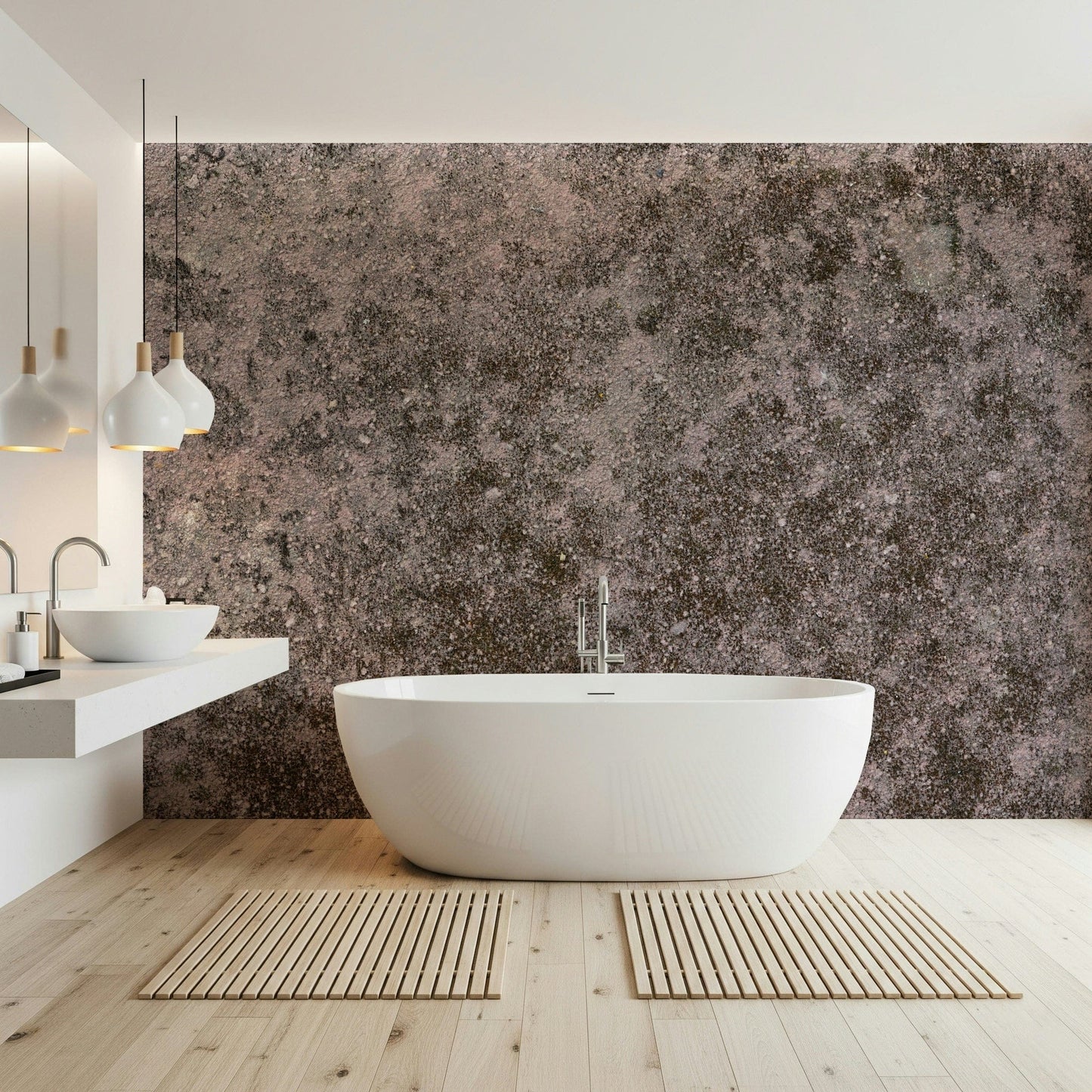 Textured mural with rough, layered effects creating a rugged, urban-inspired accent wall.