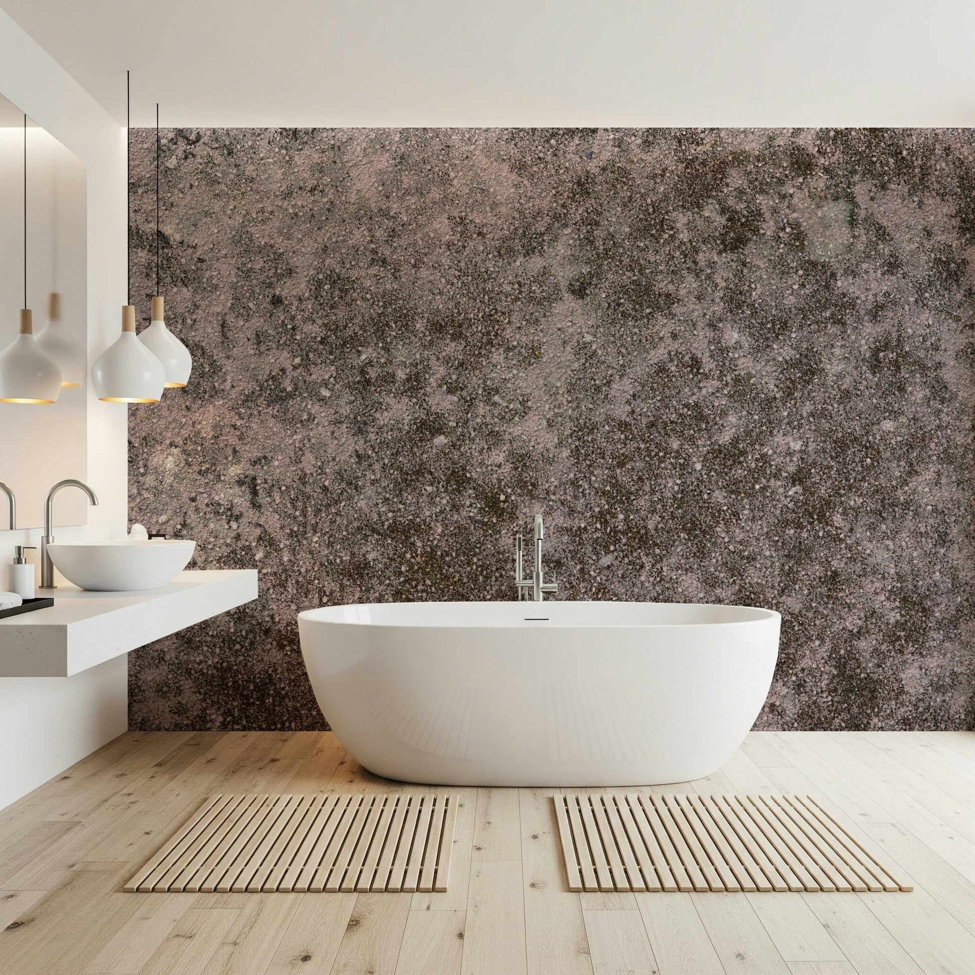 Textured mural with rough, layered effects creating a rugged, urban-inspired accent wall.