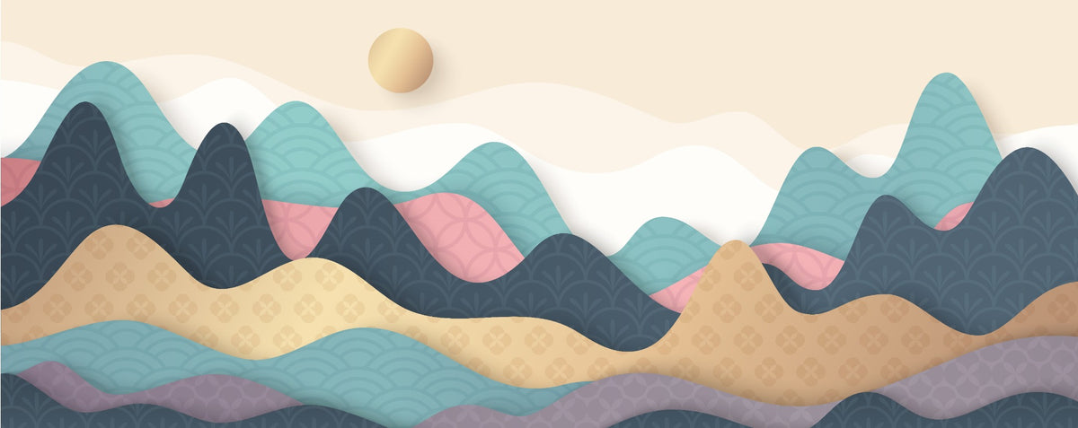 Mountains ondulés colorés Fond peint mural in your room