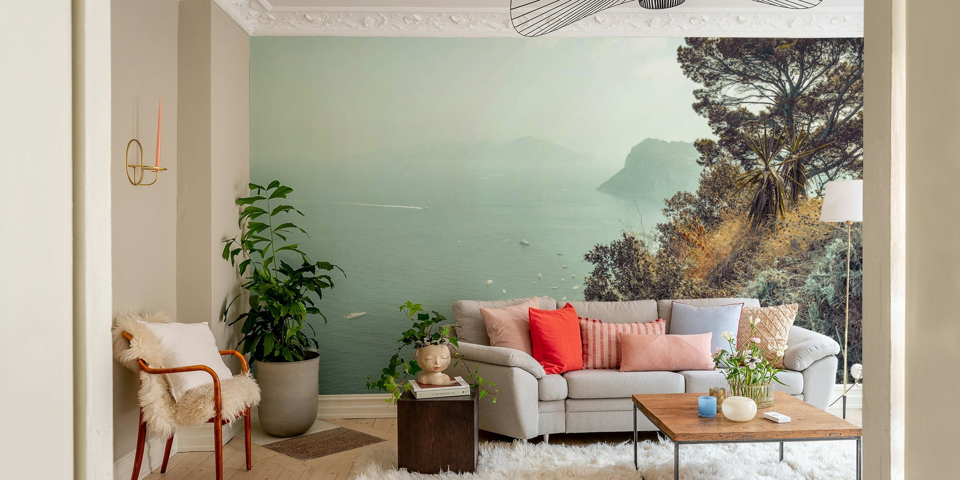 Distant, misty islands on the horizon.

